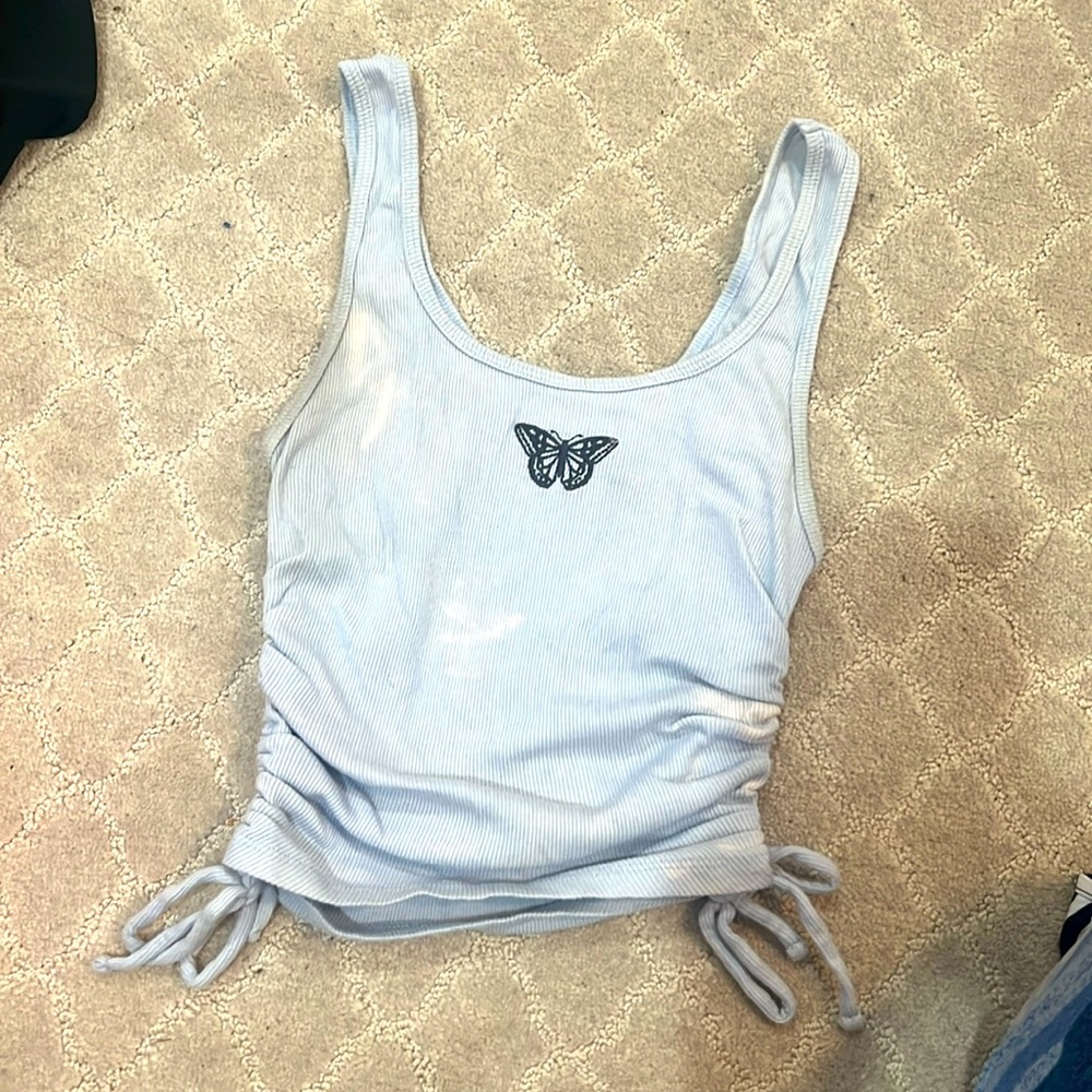 Hollister light blue scrunched crop tank top